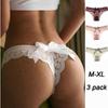 3 Pack Floral Briefs Underwear Lingerie Back Bow Panties Women's Sexy Thong Lace G-string