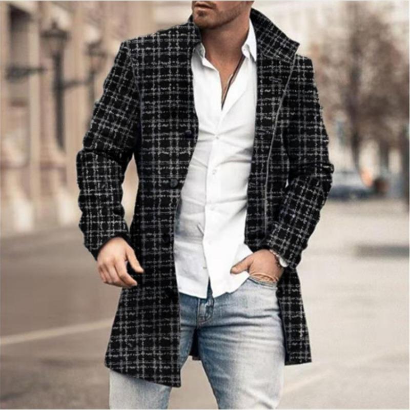 Plaid Men's Coat New Coat Trench Coat Woolen