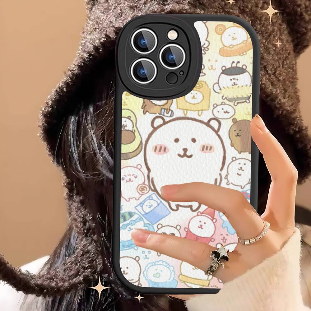 Cute J-Joke B-Bear For IPhone 16 15 14 13 12 11 Pro Max Plus Shockproof Leather Soft Phone Cover