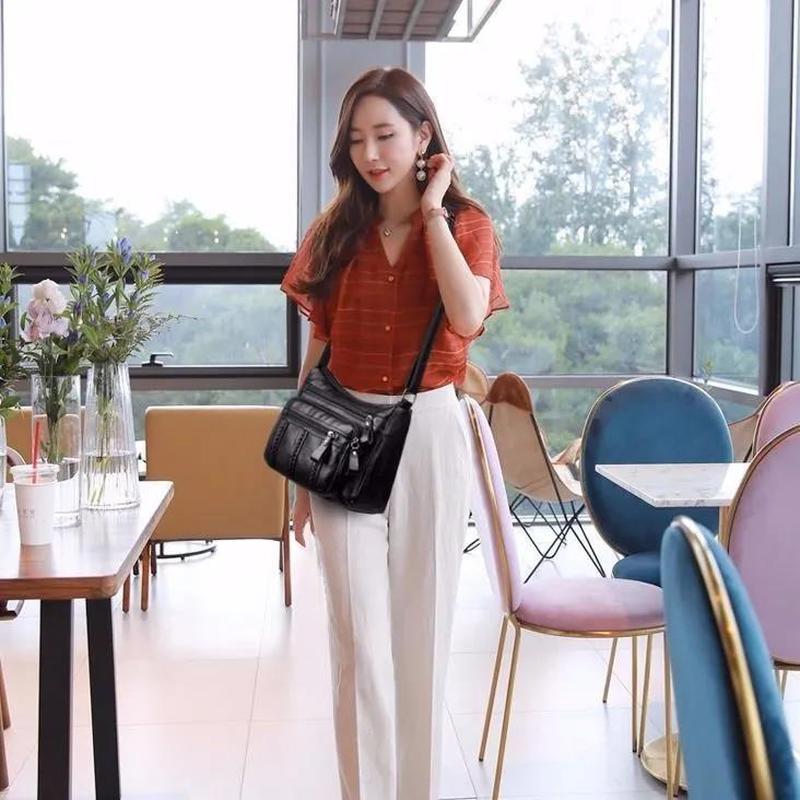 Черные портативные женские сумки на ремне из искусственной кожи, дорожные многослойные классические винтажные простые повседневные сумки с мягкой поверхностью