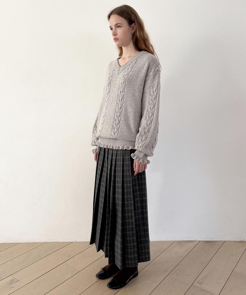 SINOON Sn Cable V-Neck Pullover (Grey)