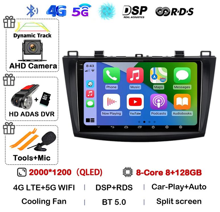 Android 14 Carplay Auto Для Mazda 3 2009 2010 2011 2012 2013 Автомагнитола Мультимедийный плеер Стерео Видео Аудио GPS Головное устройство WIFI