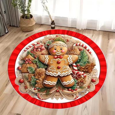 Рождественское имбирное печенье Круглый ковер Декор для Рождества Моющийся ковер для патио Идеально для декора гостиной и спальни