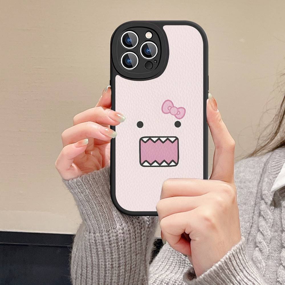 Cute Domo-Kun Phone Case For IPhone 16 15 14 13 12 11 Pro Max Plus Leather Shockproof Cover