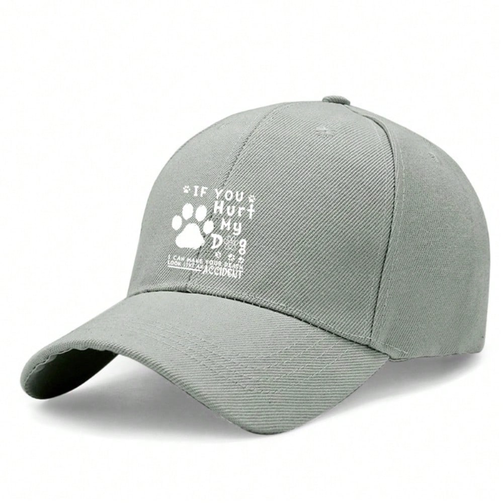 [Dog Lover Baseball Cap] If You Hurt My Dog Print Adjustable Unisex Polyester Breathable Lightweight Curved Brim Casual Daily Wear Hat - Dad Hat