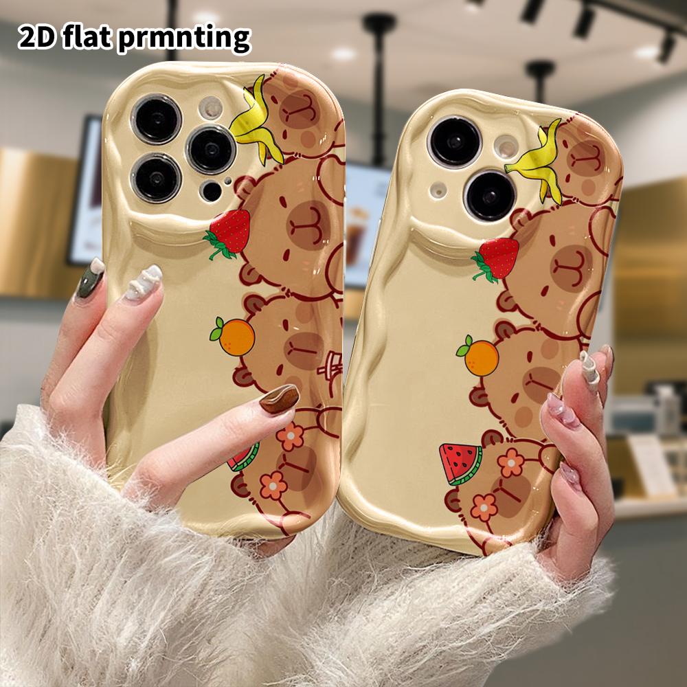 Phone Case: 2D, fits iPhone 12 Pro to 18, phone decoration featuring capybaras and fruits, perfect gift for Christmas and Halloween