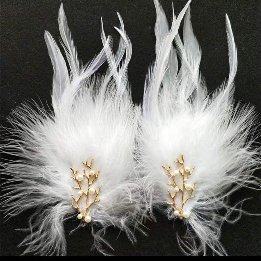 Супер Фея Перо Заколка для волос: Корейский белый ханьфу и аксессуар в стиле мори