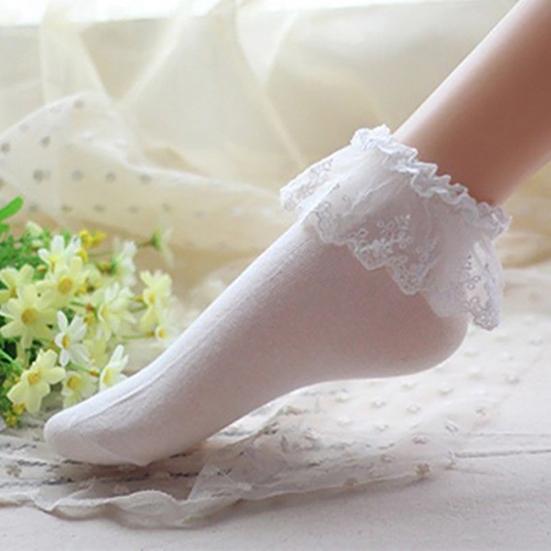1 Pair Cotton Socks Skin-friendly Colorfast Lace Patchwork Lace Princess Socks for Daily Life