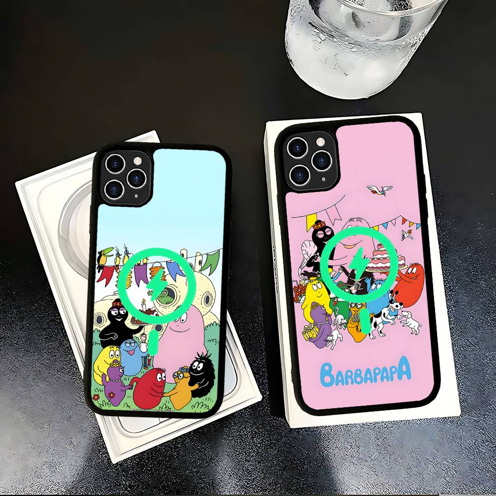 Cartoon Barbapapa Magnetic Wireless Phone Case For IPhone 17 16 15 14 Plus 13 12 11 Pro Max
