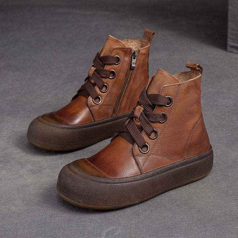 Johnature Женские короткие сапоги из натуральной кожи в стиле ретро, ​​модные универсальные туфли на плоской платформе на толстой подошве