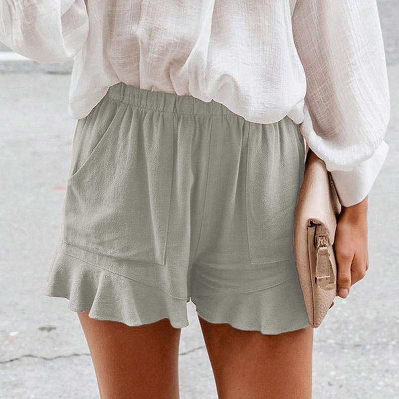 Женские летние однотонные повседневные шорты с высокой эластичностью и карманом