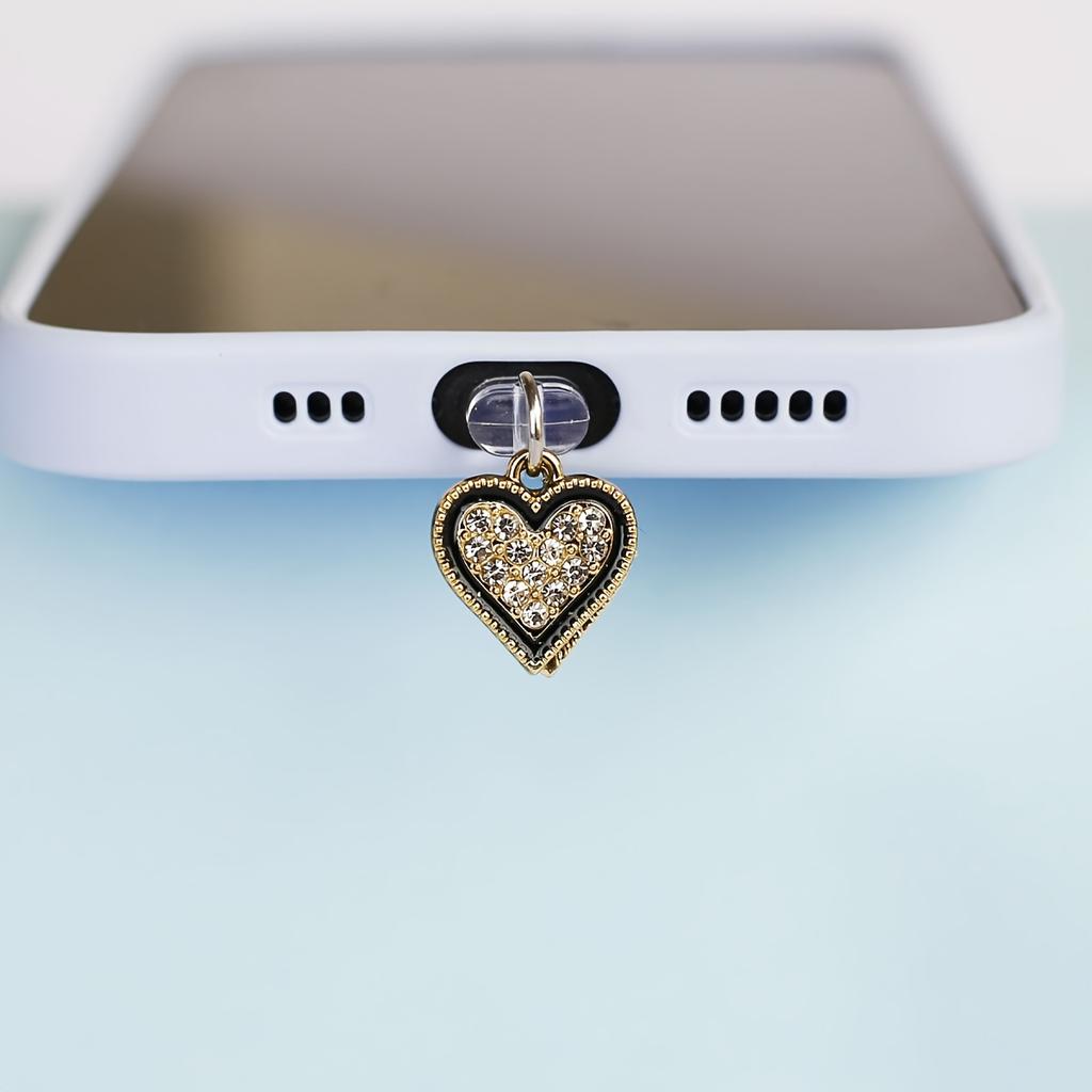 Набор из двух подвесок в виде сердец с бриллиантами, сочетающих положительное и отрицательное, заглушка для защиты от пыли для мобильного телефона, подвесное украшение, аксессуары для мобильного телефона