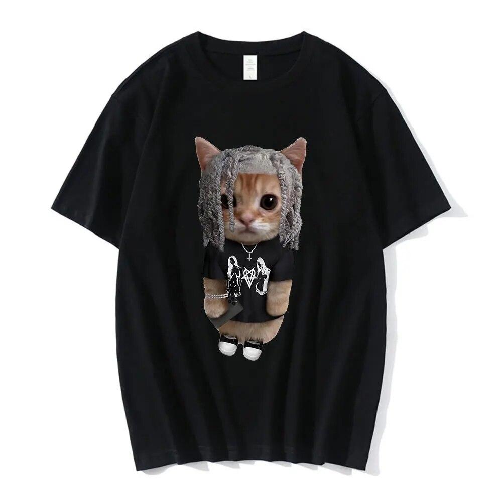 El Gato Meme Sad Crying Cat Munchkin Kitty Meme Модная футболка с рисунком Модные футболки с короткими рукавами Унисекс Негабаритная уличная одежда
