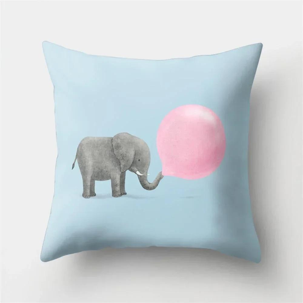1 Pcs Cartoon Elephants Print Throw Pillow Cover Cushion Case Home Decoration