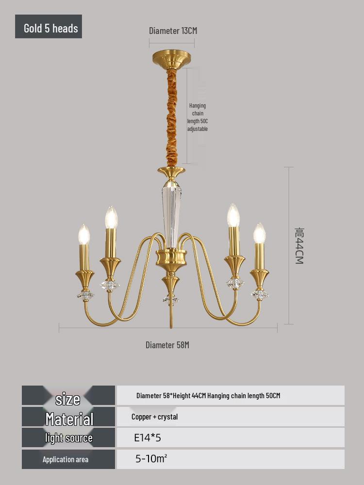 Роскошная французская люстра из чистой меди: Ретро Подвесной Светильник-Свеча для Гостиной, Столовой или Главной Спальни