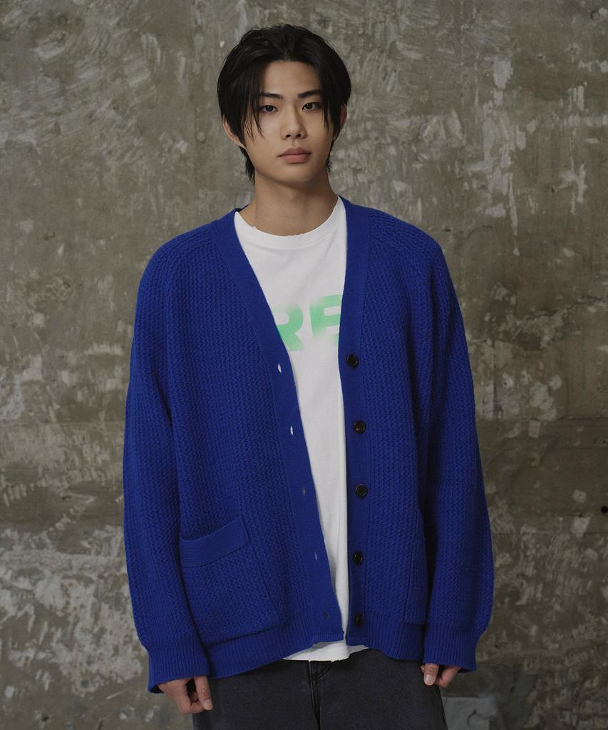 Erer [Un] Шерстяной вязаный кардиган-кардиган Синий