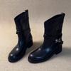 New Retro Style Round Head Thick Heel Medium Boots Women's Versatile Chelsea Boots Martin Boots Women's
