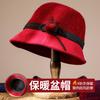 Hat Female Autumn and Winter Old Man Basin Hat Elegant Fashion Top Hat Mother Flower Hairball Retro Bucket Hat
