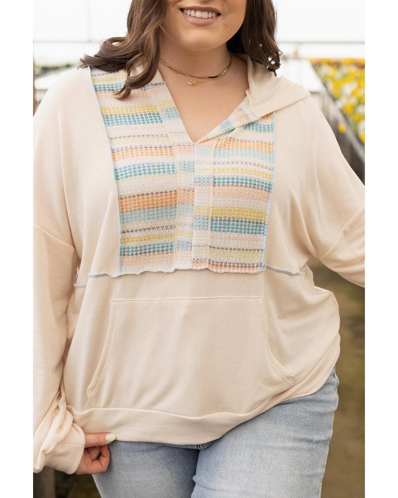 Azura Exchange Khaki Geometric Print Splicing Plus Size Hoodie