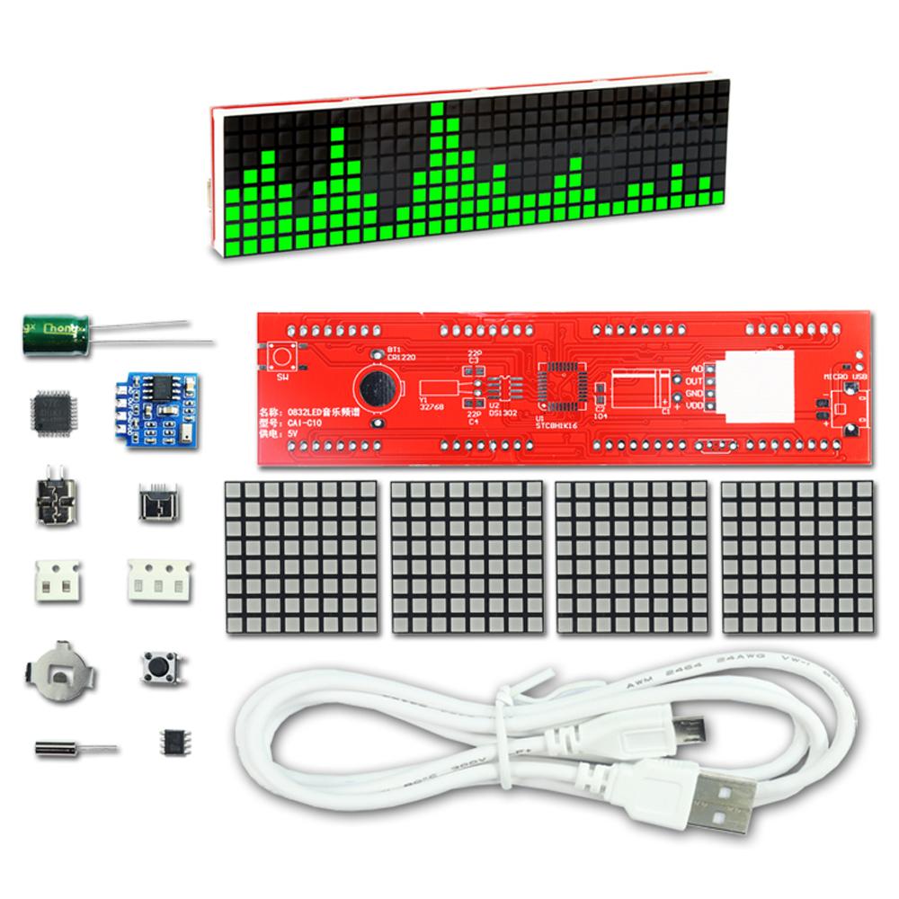 Светодиодные музыкальные часы-спектр DIY DS1111 Матричные часы Электронный паяльный набор Светодиодная подсветка по ритму Питание от USB DC1V с микрокабелем