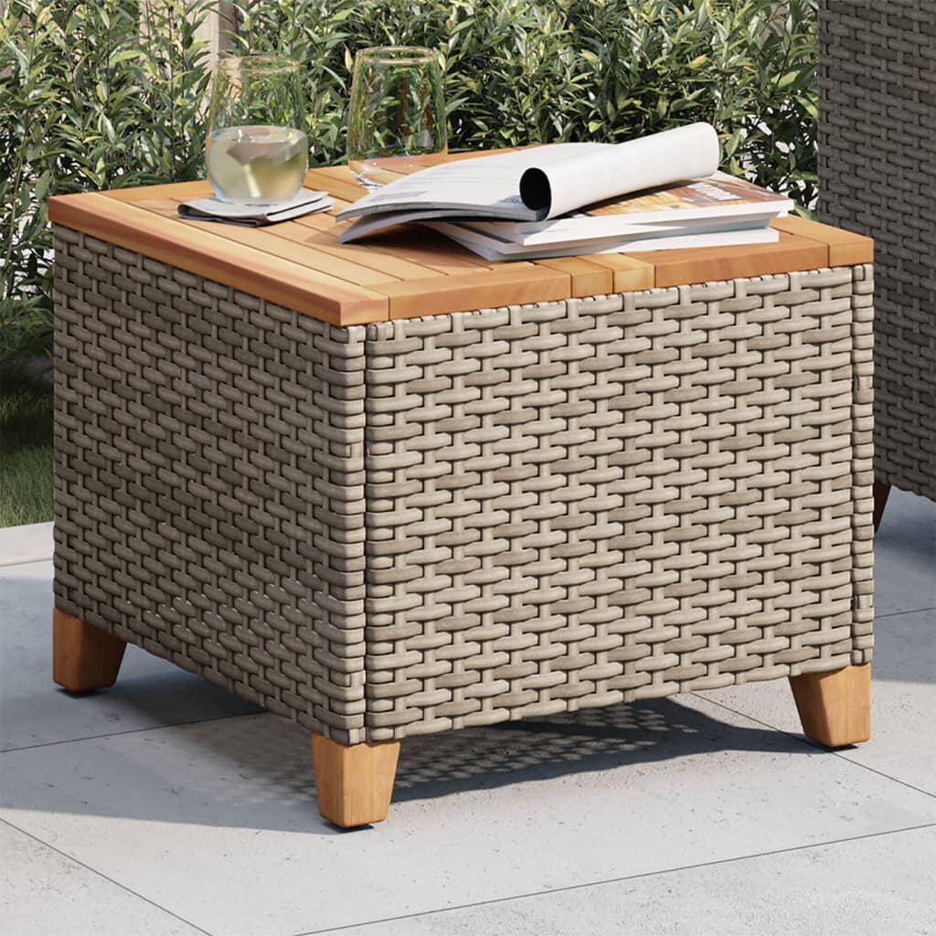 Garden Table Gray 45x45x37 cm Poly Rattan Acacia Wood