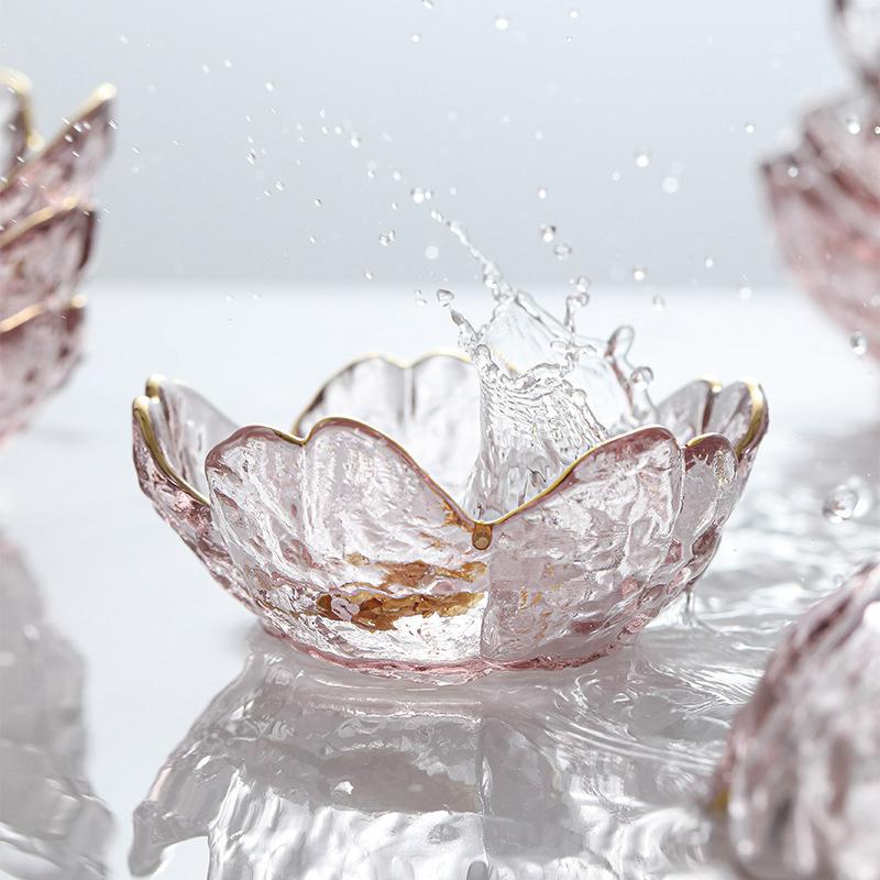 Маленькая стеклянная тарелка в скандинавском стиле с золотой инкрустацией, стеклянная миска для соуса, приправа для барбекю, цветочная миска с лепестками, стеклянная тарелка для приправ