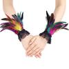 Women's Feather Wrist Cuffs Gothic Feather Fingerless Gloves Wristband Mesh Cuff for Halloween Cosplay Costume Accessories
