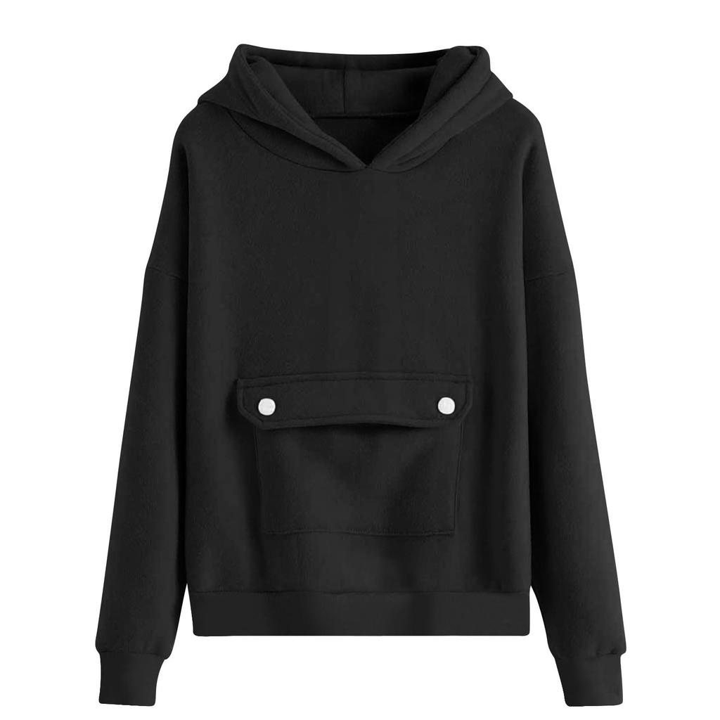 Children's Oversized Pullover Long-Sleeve Hooded Sweatshirt With Button Pockets In Solid Color