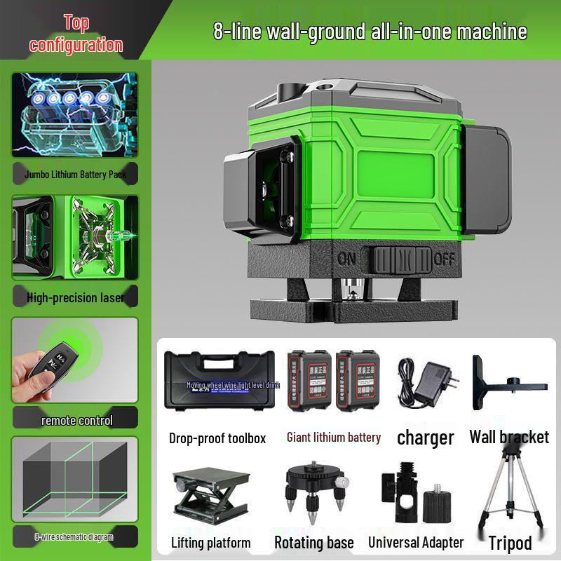 Green Light Laser 8/12/16 High-Precision Infrared Level for Walls/Floors