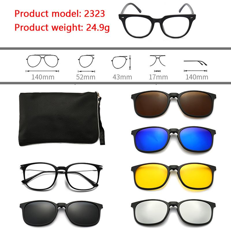 6 In 1 Polarized Sunglasses Men Women Magnetic Clip On Glasses  Optical Prescription Eyeglass Frames Magnet Clips