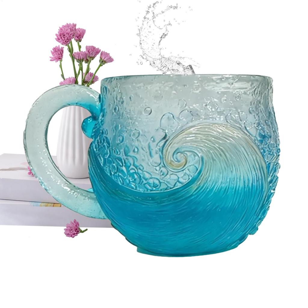Стеклянная кружка Wave Glass 12 унций, уникальная, с текстурой, тематика "Любители пляжа", для рабочего места, путешествий, бара, кухни, домашнего кафе, вечеринки