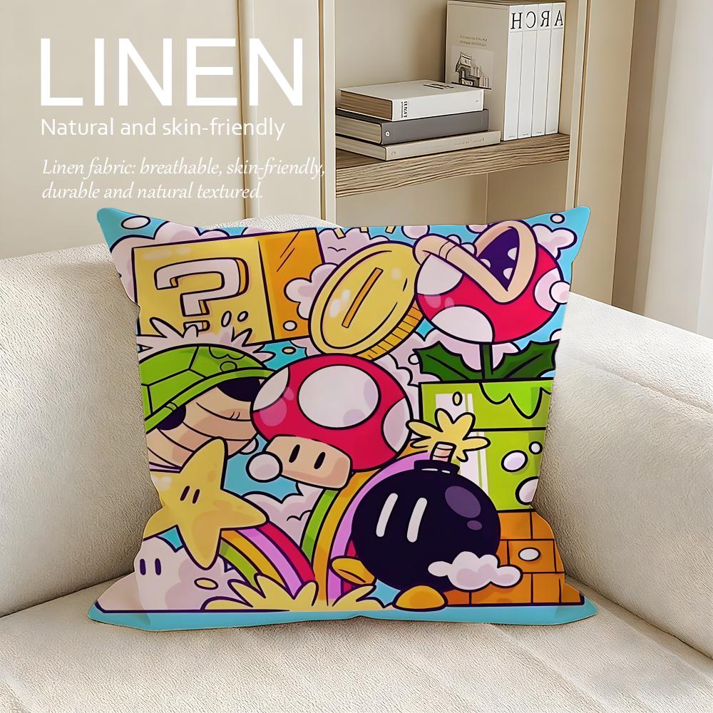 Cartoon Super Plumber Cushion Cover Pillowcase Set Pcs x x Breathable Washable Sofa Cushion Cover