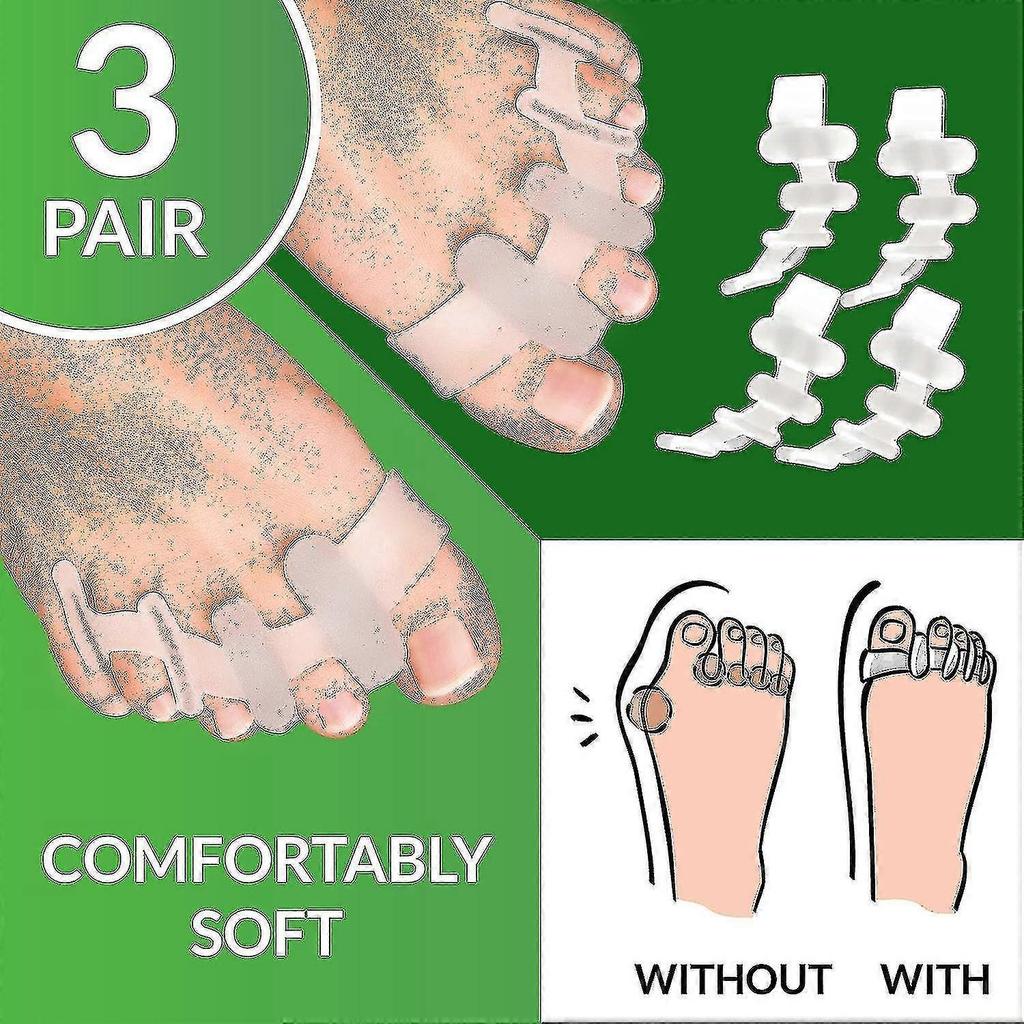 Toe Separators 6 Pack, Improved Silicone, 0% BPA, One Size Bunion Corrector, Toe Corrector, Relax, Stretch & More