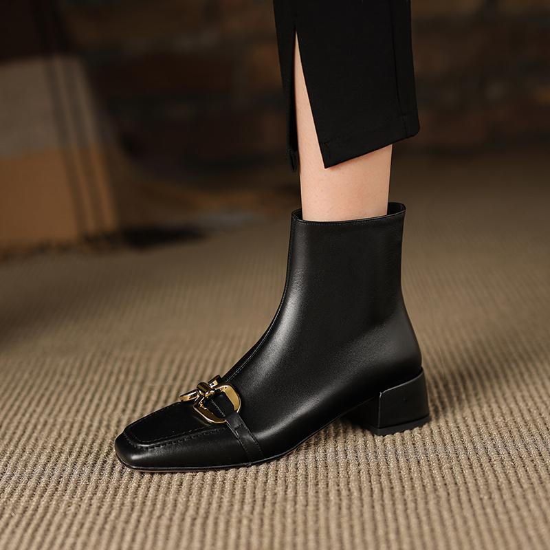 Осенние женские ботильоны из натуральной кожи с бахромой, на молнии, на толстом каблуке, с квадратным носком, с цепочкой и кисточками, модные женские современные ботинки