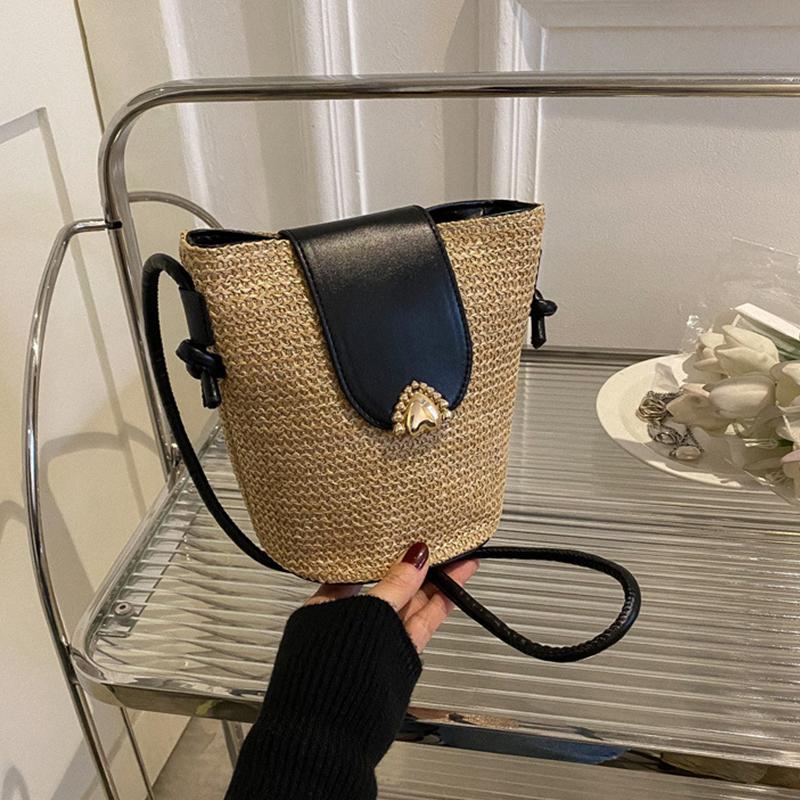 Женская соломенная плетеная модная простая сумка для мелочи и телефона для отпуска на пляже через плечо