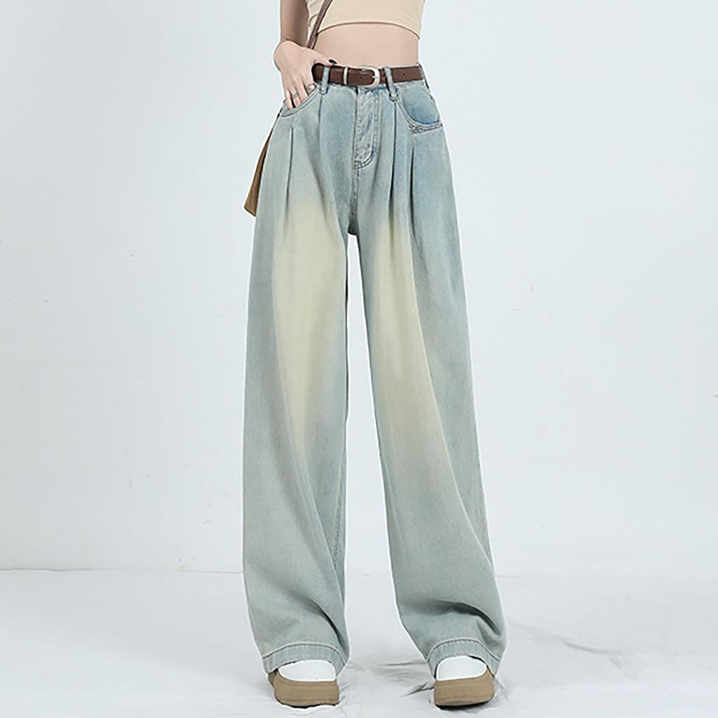 Женская мода ретро личность потертый старый с высокой талией ретро свободные прямые джинсы