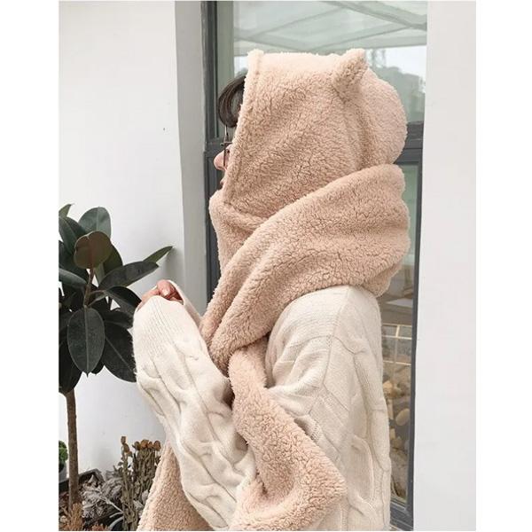 Fashion Winter Women Novelty Beanies Caps Warm Bear Ear Hat Casual Plush Hat Scarf Set Casual Solid Women Caps Present