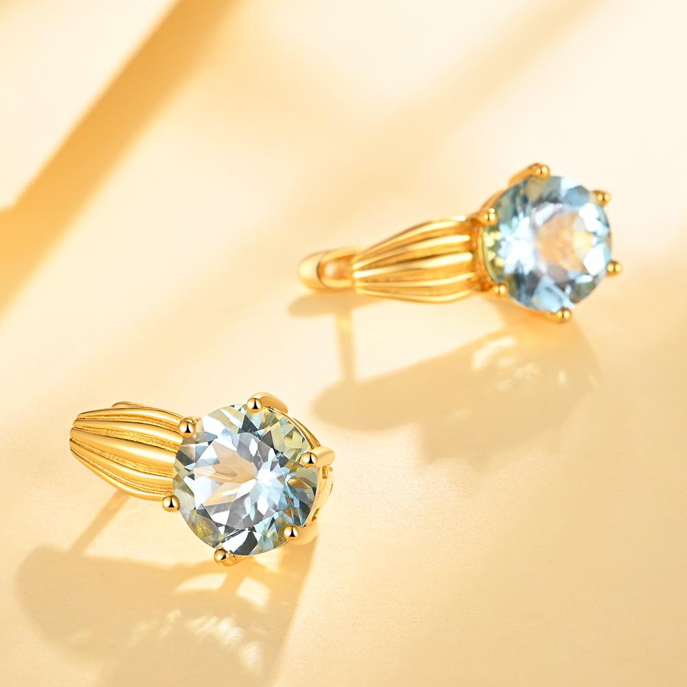 Винтажные серьги с натуральным небесно-голубым топазом, круглые 10 мм, настоящий синий драгоценный камень для женщин, серебро 925 пробы, модные украшения, повседневная одежда