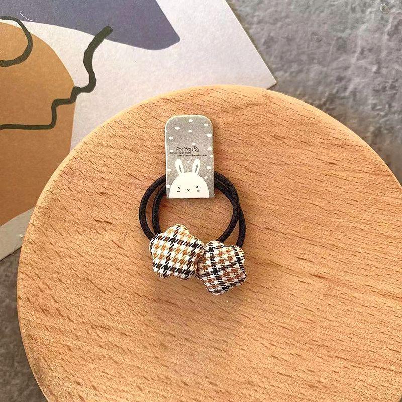 2pcs Velvet Heart Plaid Star Button Princess Headwear Kids Elastic Hair Bands Children Hair Ties Ropes Girls Accessories Baby Headdress