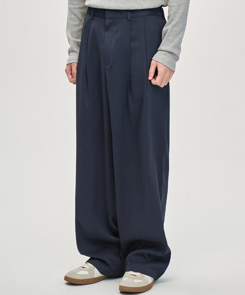 PRAIRIE Loose Fit Double-Pleat Wide Slacks (Navy)