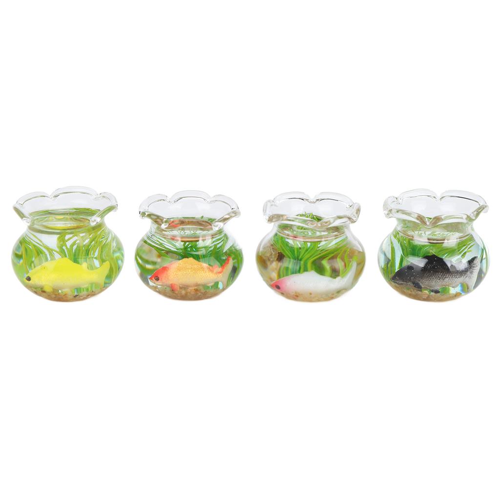 4pcs 1:12 Scale Miniature Glass Goldfish Bowl DIY Fish Bowl Glass Fish Tank Dollhouse