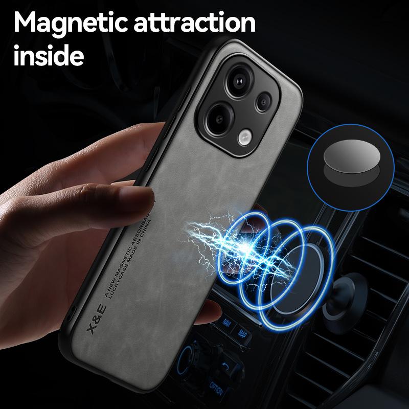 For Xiaomi Poco M6 Pro 4G Case Leather Soft Frame Protect Funda For PocoM6Pro Poko Little M 6 Pro M6Pro Car Magnet Holder Cover