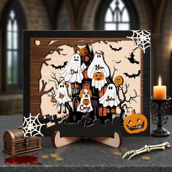 Юшэн Хэллоуин Призрак Семья Знак Деревянная Рамка для Фото Призрака Настольное Украшение на Хэллоуин Фермерский Дом Полка Столешница Домашний Декор