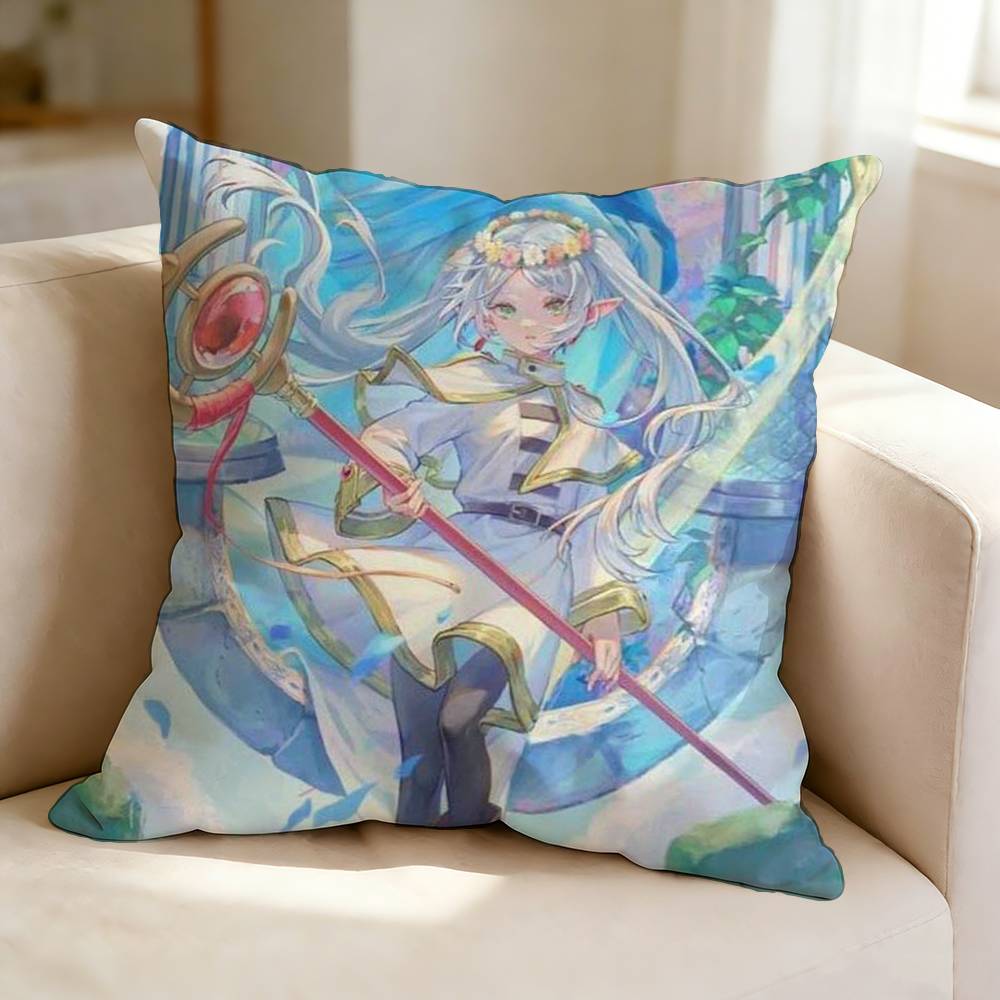 Anime FFrieren BBeyond Journeys End Square DoubleSided printed Pillow Case Bedroom Bedside Pillow Sofa Cushion Cover