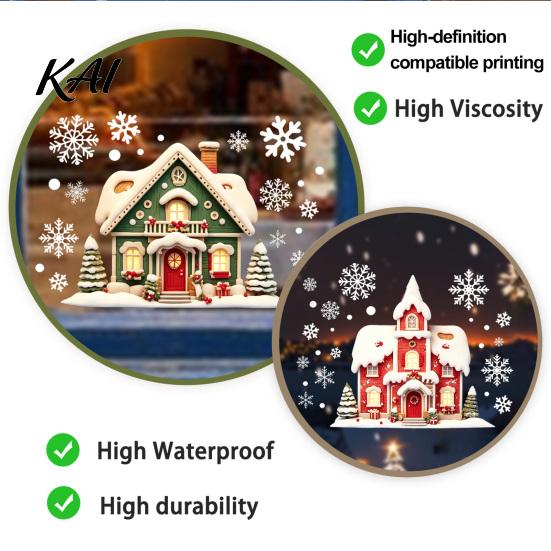 Holiday Gift for Home Christmas Cabin Static Glass Stickers, PVC Snow House Windows Decals Decorative Window Decor, Reusable Waterproof Seasonal Wall