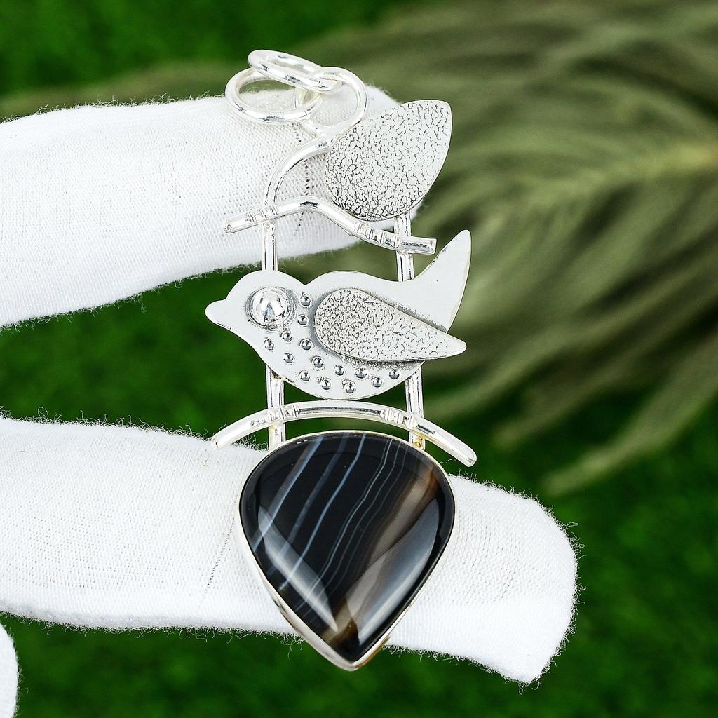 Pear Sardonyx Gemstone Bezel Daughter Handmade Ethnic Wedding Pendant 925 Silver