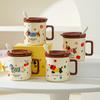 Милая кружка из керамики для офиса, дома, с крышкой и ложкой, студенческая, для завтрака, питья, парная кофейная чашка