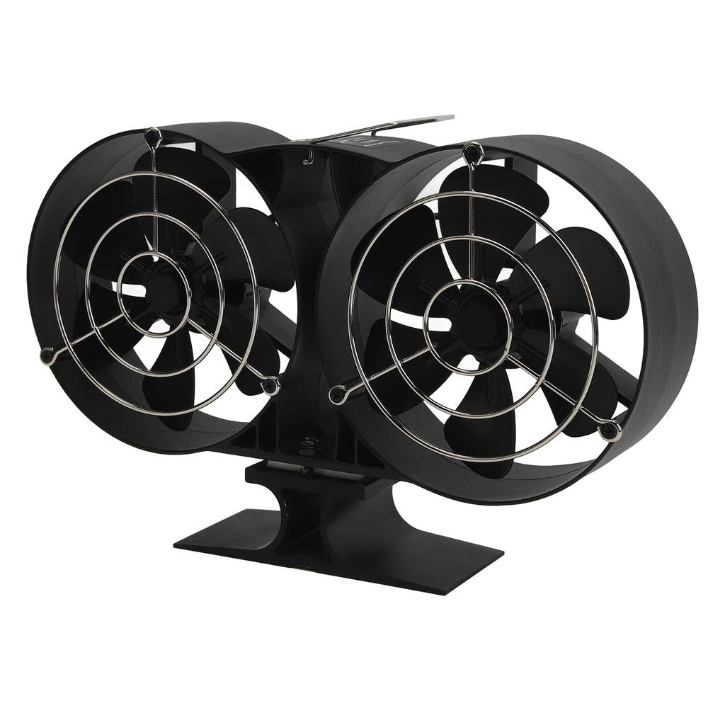 12 Blade Fireplace Fan with Protective Cover Handle Aluminum Circulating Hot Air Double Motors
