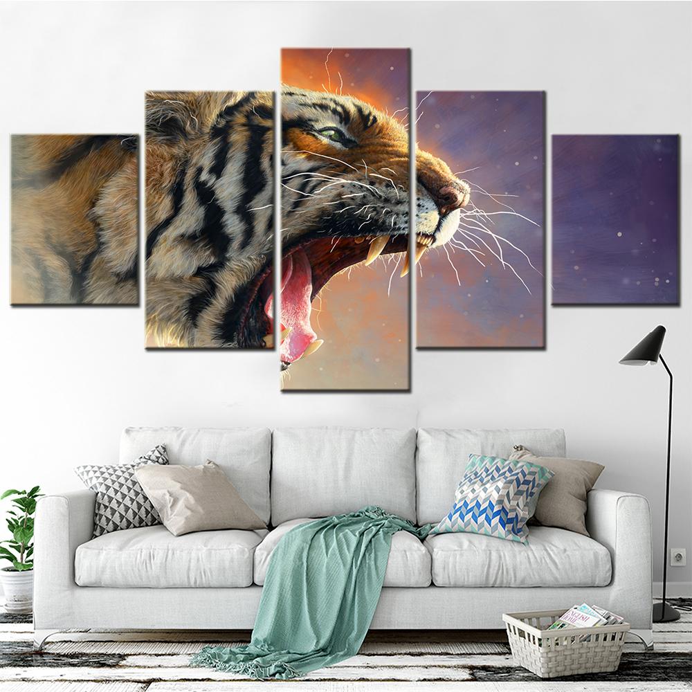 Tiger Roar Animal Theme Modular Canvas Wall Art Printed Painting Aesthetic Room Decoration Poster Interior Design Picture
