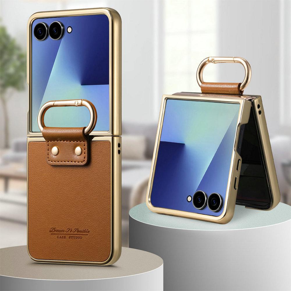 Роскошный чехол Z Flip7 5G для Samsung Galaxy Z Flip 7 FE Бронированная кожаная задняя панель Кольцо-подставка для Galaxy Z Flip 6 5 4 Funda Etui